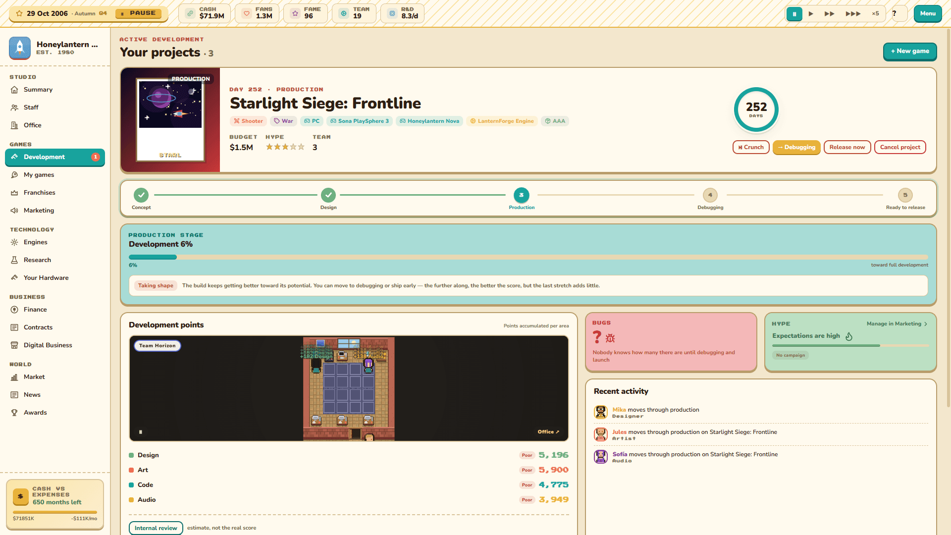 Project in production: Follow a project through production, debugging and release readiness.